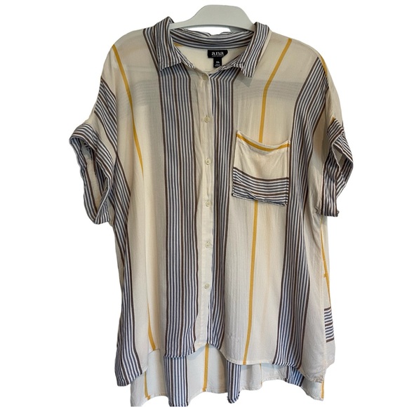 A.N.A Short Sleeve Classic Striped Relaxed Fit Button Down - Picture 1 of 8